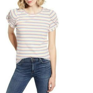 CeCe Multi-color Stripe Puff Twist Sleeve Tee